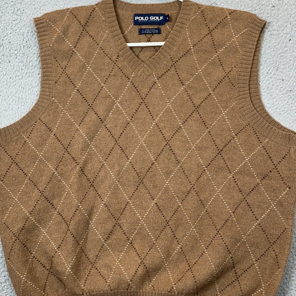 Polo Golf Ralph Lauren Sweater Vest Mens Large Brown Argyle Alpaca Wool Blend